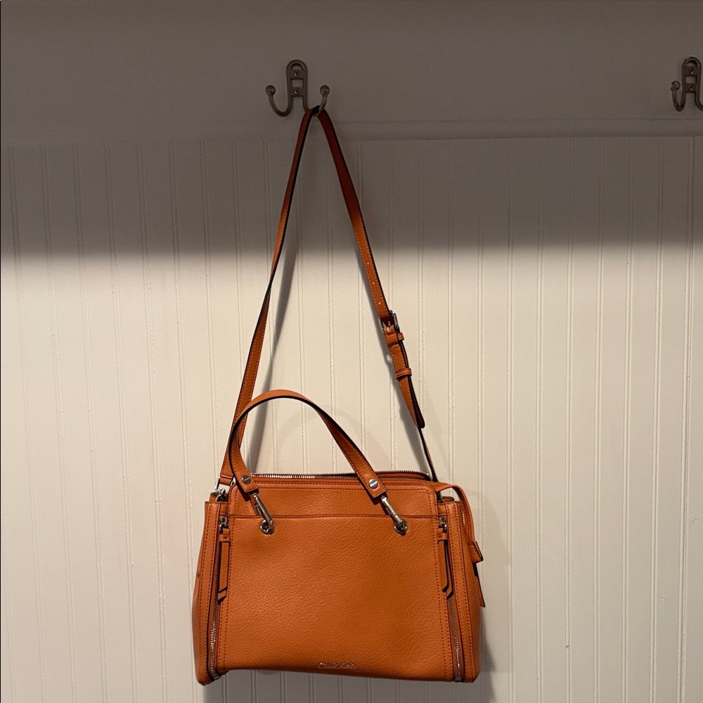 Calvin Klein Cognac Brown Leather Shoulder Bag